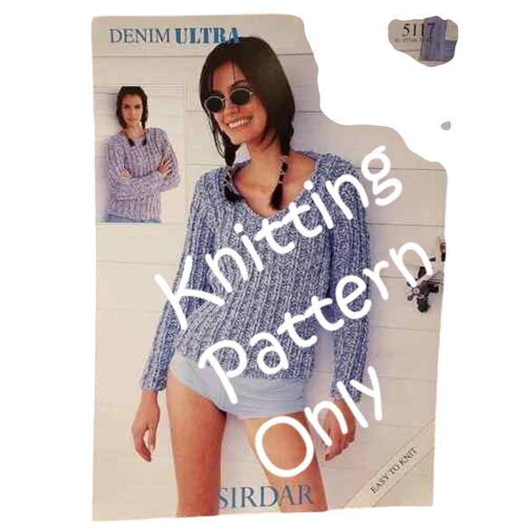 New Sirdar 5117 Denim Ultra Womens V Neck Crewneck Sweater Knitting Pattern - Picture 1 of 5